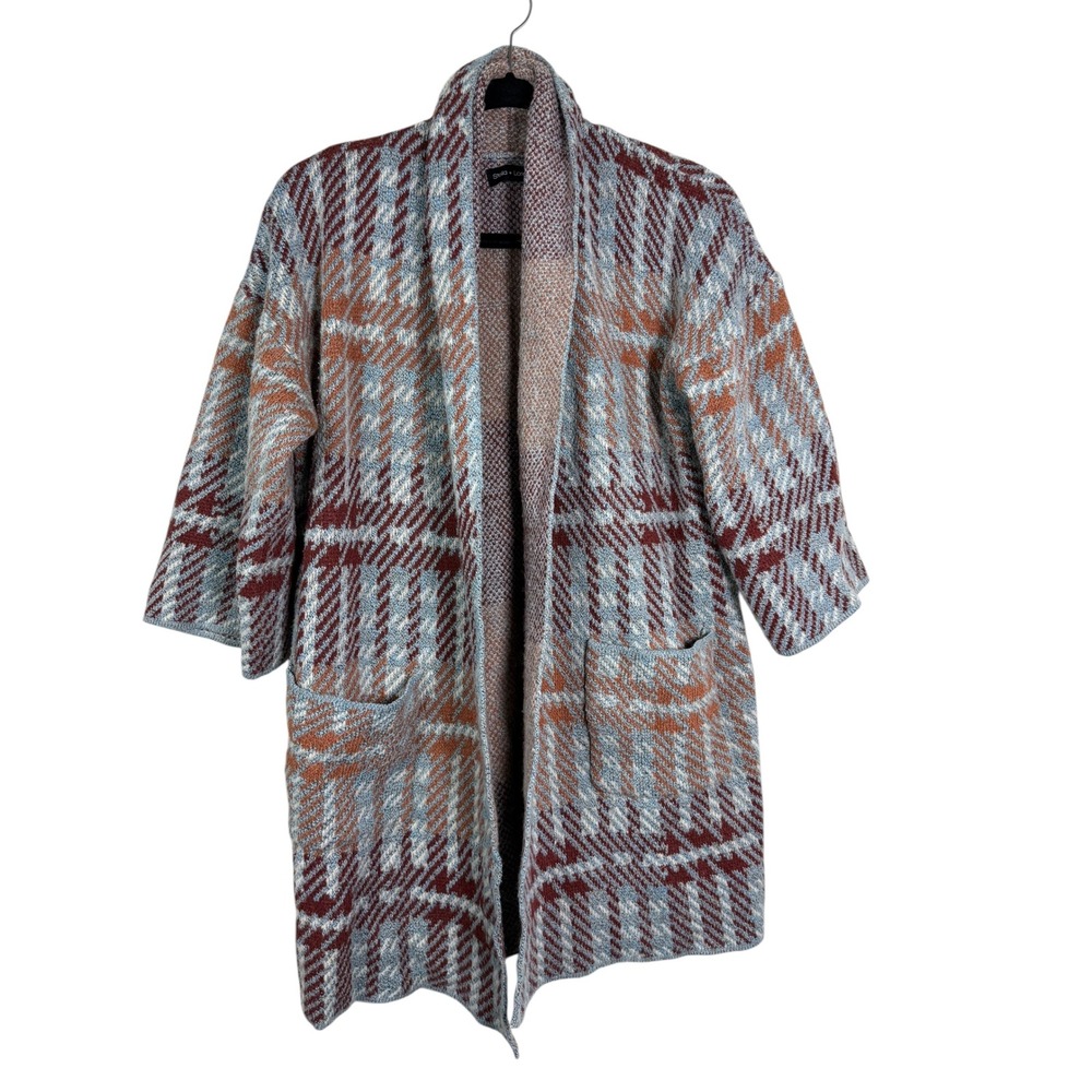 Stella + Lorenzo Plaid Open Front Kimono Cardigan Sweater‎ XS Western Aztec Boho